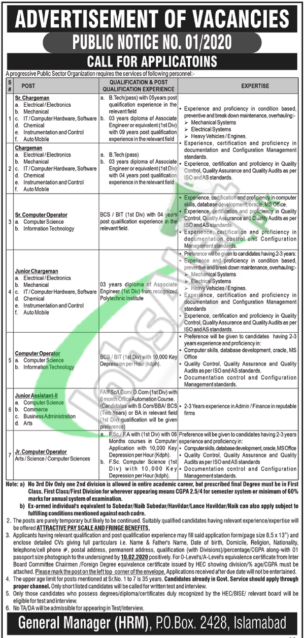Public Sector Organization Islamabad Job Opportunities