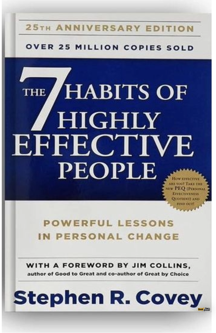 Cover of The 7 Habits of Highly Effective People by Stephen R. Covey, featuring bold typography with a clean, classic design emphasizing personal growth and leadership.