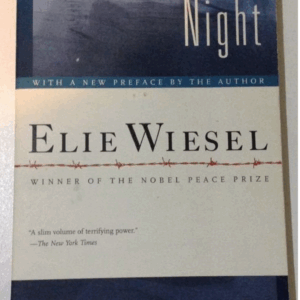 A solemn black-and-white image of a barbed wire fence surrounding a concentration camp, symbolizing the suffering and loss described in Elie Wiesel’s Night.
